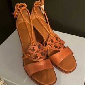 Tory Burch Miller Braided Wedge Sandals Brown
